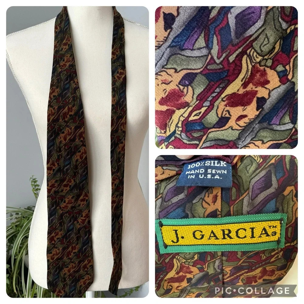 J. Garcia 100% Silk Hand Sewn in USA Abstract Art‎ Fall Colors Men’s Necktie tie